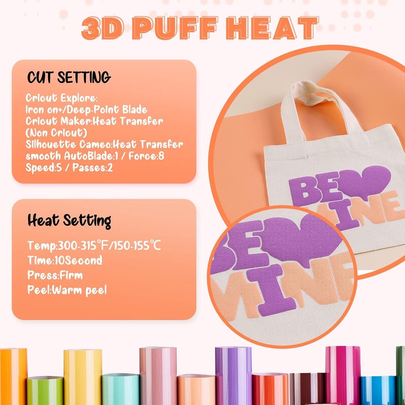 Tintnut Puff Vinyl Heat Transfer - 10inches x 6ft 3D Deep Peach Puff HTV Roll Heat Transfer Vinyl Foaming Colorful Puffy Iron on Vinyl for T-Shirts DIY Compatible with Cricut or Silhoutte Cameo - Image 5